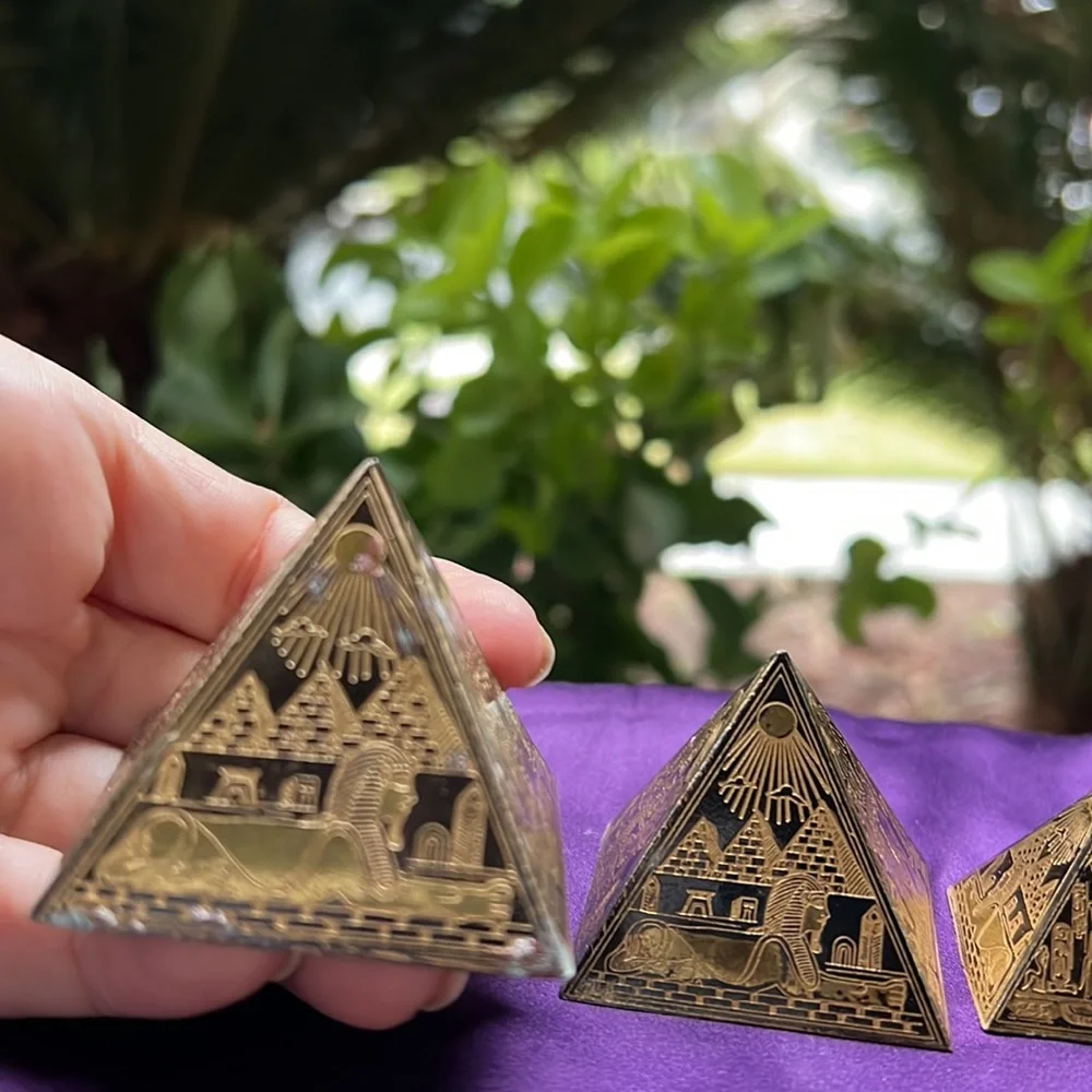 COPY - Vintage 3 Small Egyptian Etched Brass Pyramids_12